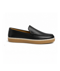 MOCASSIN en Cuir, Noir, semelle TABAK – CL6045